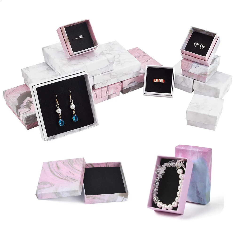 Cardboard Jewelry Box Gift Cardboard Boxes for Ring Necklace Earring Jewelry Gifts Packaging with Black Sponge Inside 18pc/24pc 250117