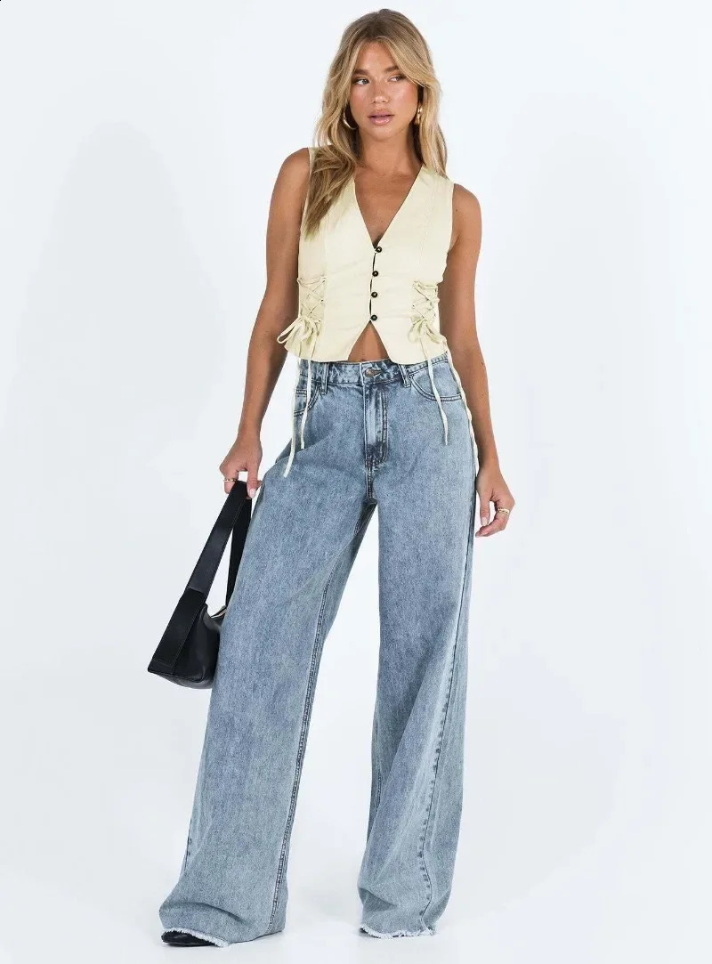 Casual Loose Denim Trouser Fashion Solid Jeans Woman 250121