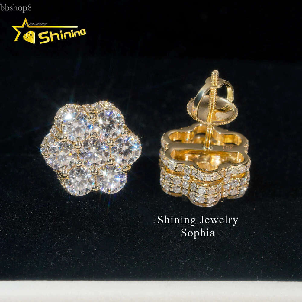 Top sell wer design 10K solid yellow gold iced out vvs moissanite stud earrings hip hop earring