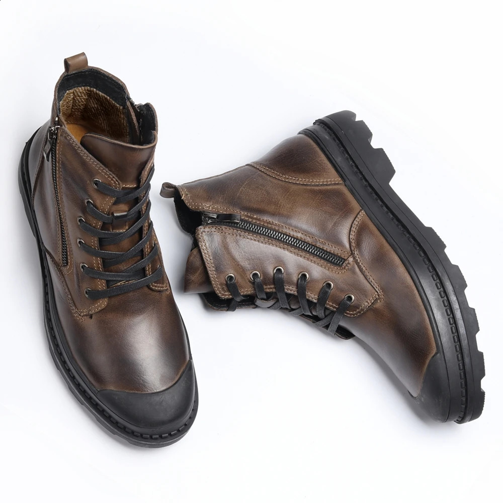 Natural Cow Leather Men Winter Boots Handmade Retro Men Boots Genuine Leather Men Winter Shoes #JM9550 250120