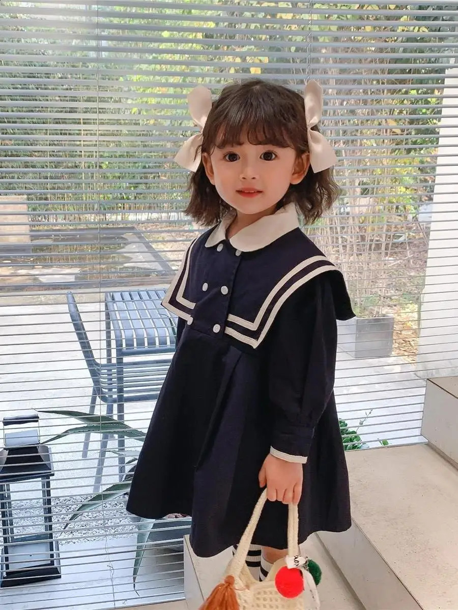 Spring Infant Baby Girl Trendy Dress Cotton Preppy Style Turn Down Collar Kid Casual Long Sleeve Toddler Vestido 250117