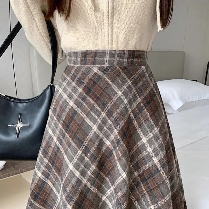 Female Comfortable Mid Wrap Skirts Spring Chic Girls High Waisted Coffee Lady Aline Pleated 250110