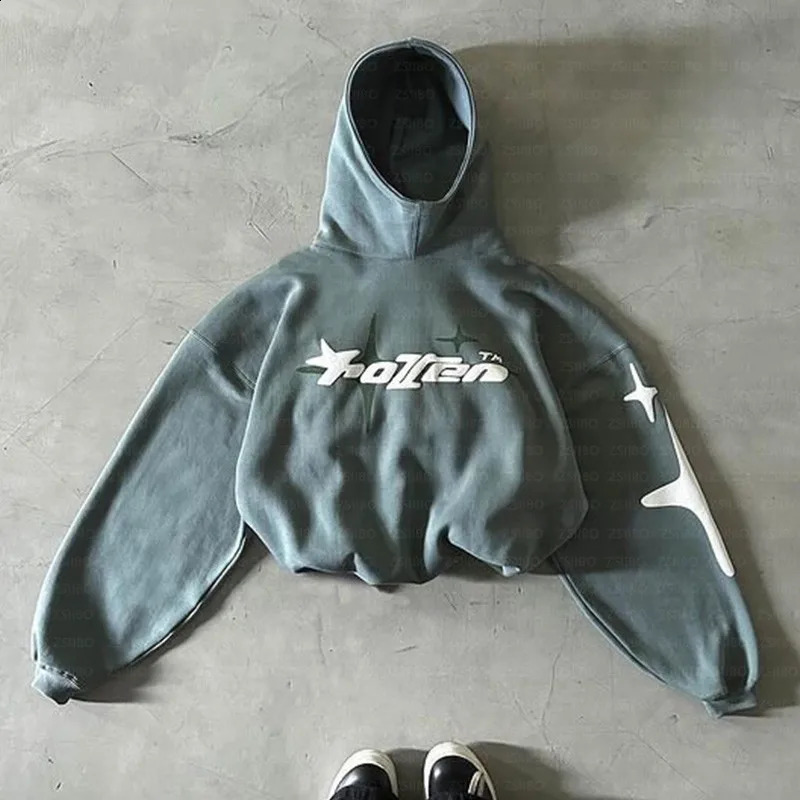 American Fashion High Street Vintage Hoodie Letter Foam Hoodie Men Y2K Goth Harajuku Couple Loose Pullover Casual Sweatshirt Top 250118