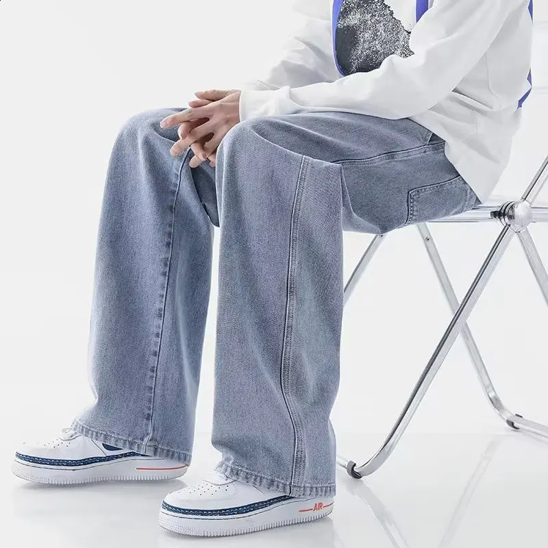 Mens Casual Wide Leg Drawstring Baggy Jeans Classic Man Solid Loose Straight Denim Pants Male Trousers Cargo 250121