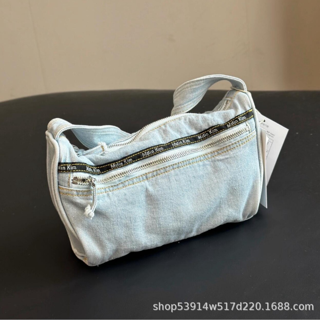 Jin Chen's same Korean niche Matin Kim embroidered denim baguette bag, versatile commuting single shoulder handbag