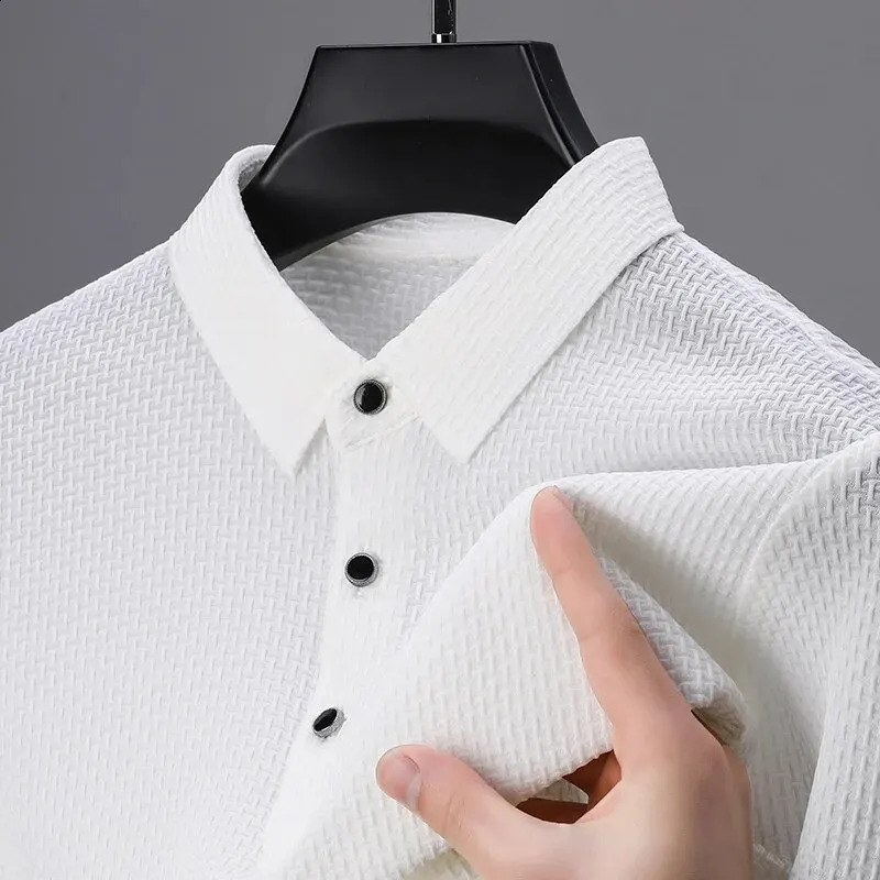 Summer Mens Casual Polo Shirt Breathable Business Male Golf Social Short Sleeve Lapel Loose T-shirt Solid Color Cool Tops 250318