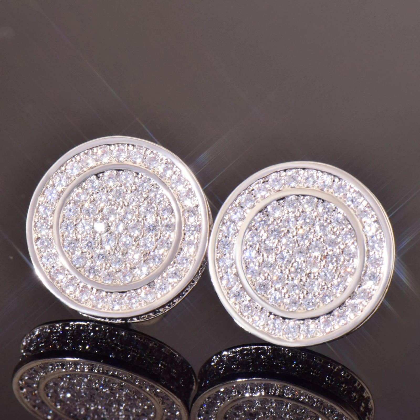 CUC 12MM Men Round Stud Earring Iced Out Cubic Zirconia Women Screw/Push Earrings Hip Hop Jewelry Fashion Gift 250116