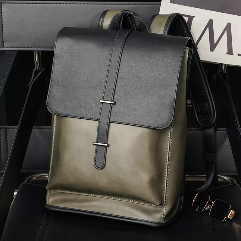 AIGO New Fashion Men's Backpack Travel Brand Design Large Capacity School Bag PU Leather Backbags Laptop Shoulder