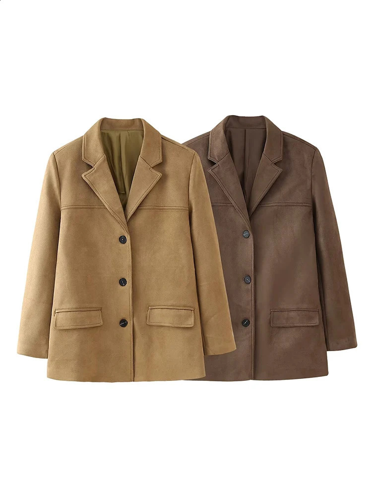 autumn womens clothing European and American style fashionable versatile suede single-breasted suit jacket 250114