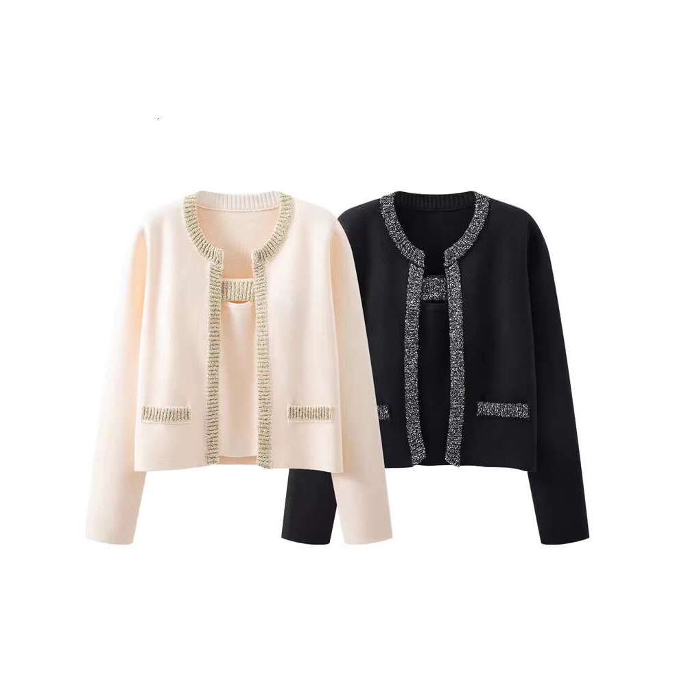 Elegant Office Ladies Autumn Winter 2 Pieces Knitted Sweater Women Design Fashion Patchwork With Crop Top Female
