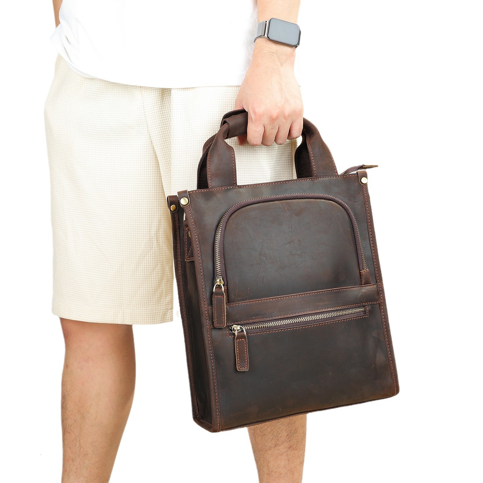 2024 New Arrivals Laptop Handbag For Men Male Genuine Leather Shoulder Crossbody Briefcase Bag Retro Fashion