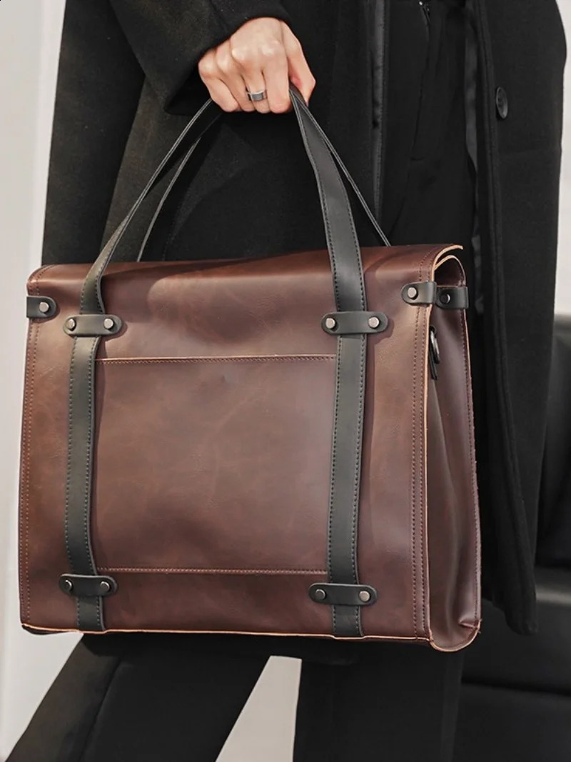 Fashion Mens Briefcase Bag Retro Leather Business Boston Bags s Cross bag Large Handbags 250122
