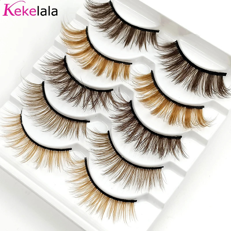 kekelala 5 Pairs Mix Fake Brown Strip Eyelashes Wholesale Blonde False Colored Eye Lash Extension Long Natural Faux Mink Cils 250110