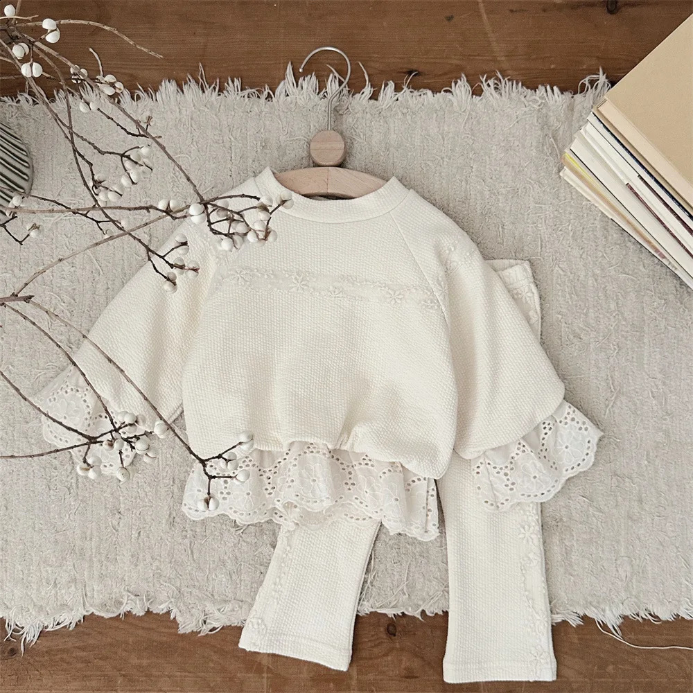 Baby Girls Clothing Sets Spring Autumn Kids Lace Sweatshirt Pants 2Pcs Suit Cotton Infant Costume Toddler Outfits 250117