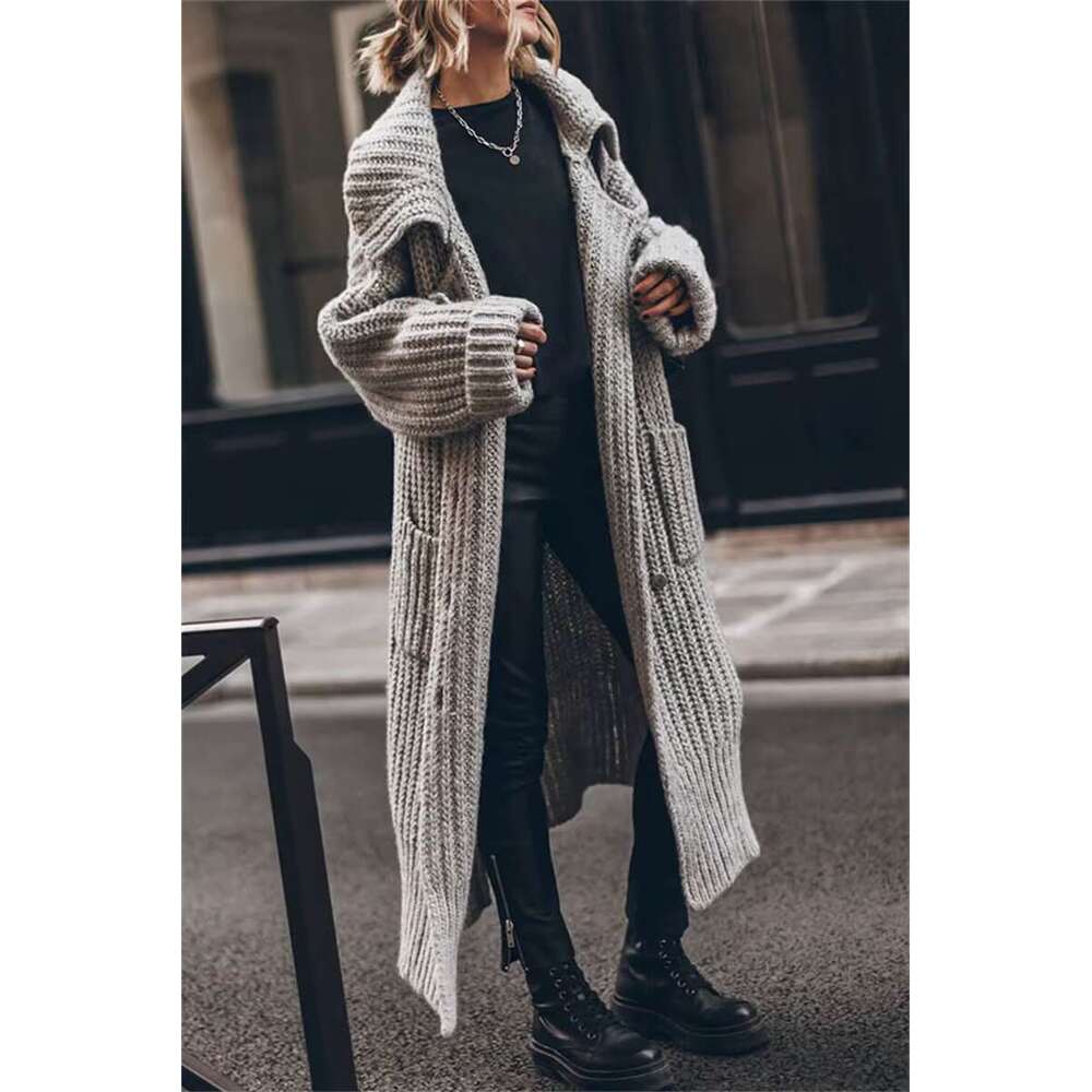 2025 Women's Autumn And Winter Maxi Cardigans Single Breasted Oversized Sweaters Solid Color Large Collar Boho Long Knitwear