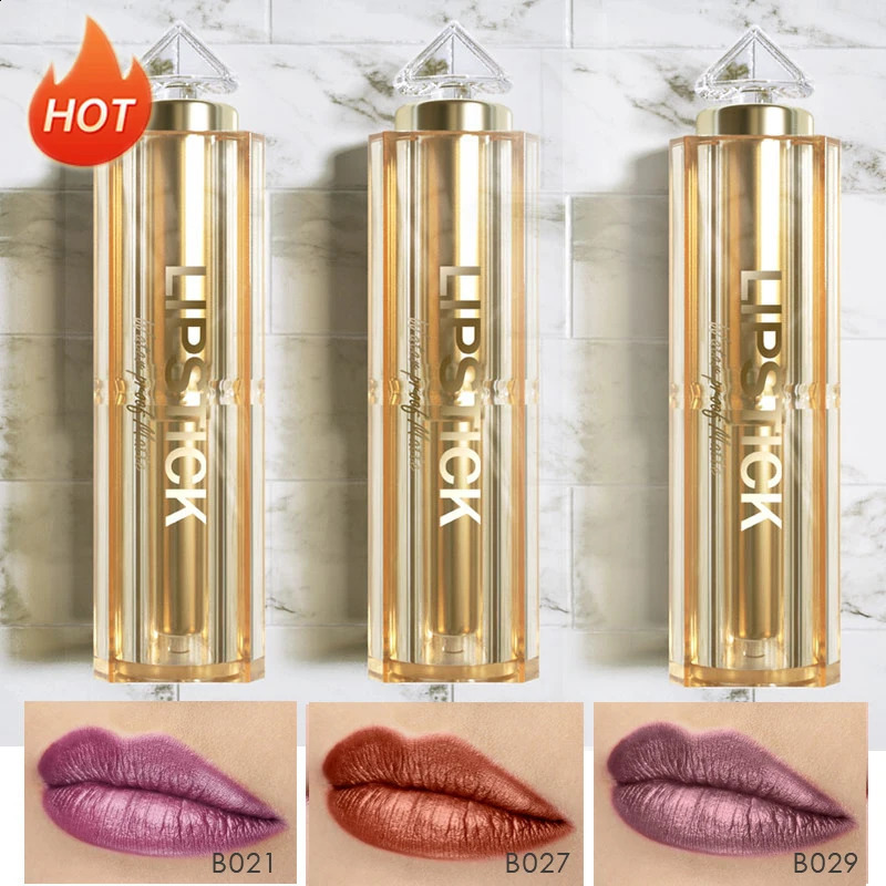 Silky Soft 3pcs/Set Matte Glitter Korean Lipstick Set Pearl Shimmer Waterproof Long Lasting Glitter Pink Orange Makeup Lipstick 250108