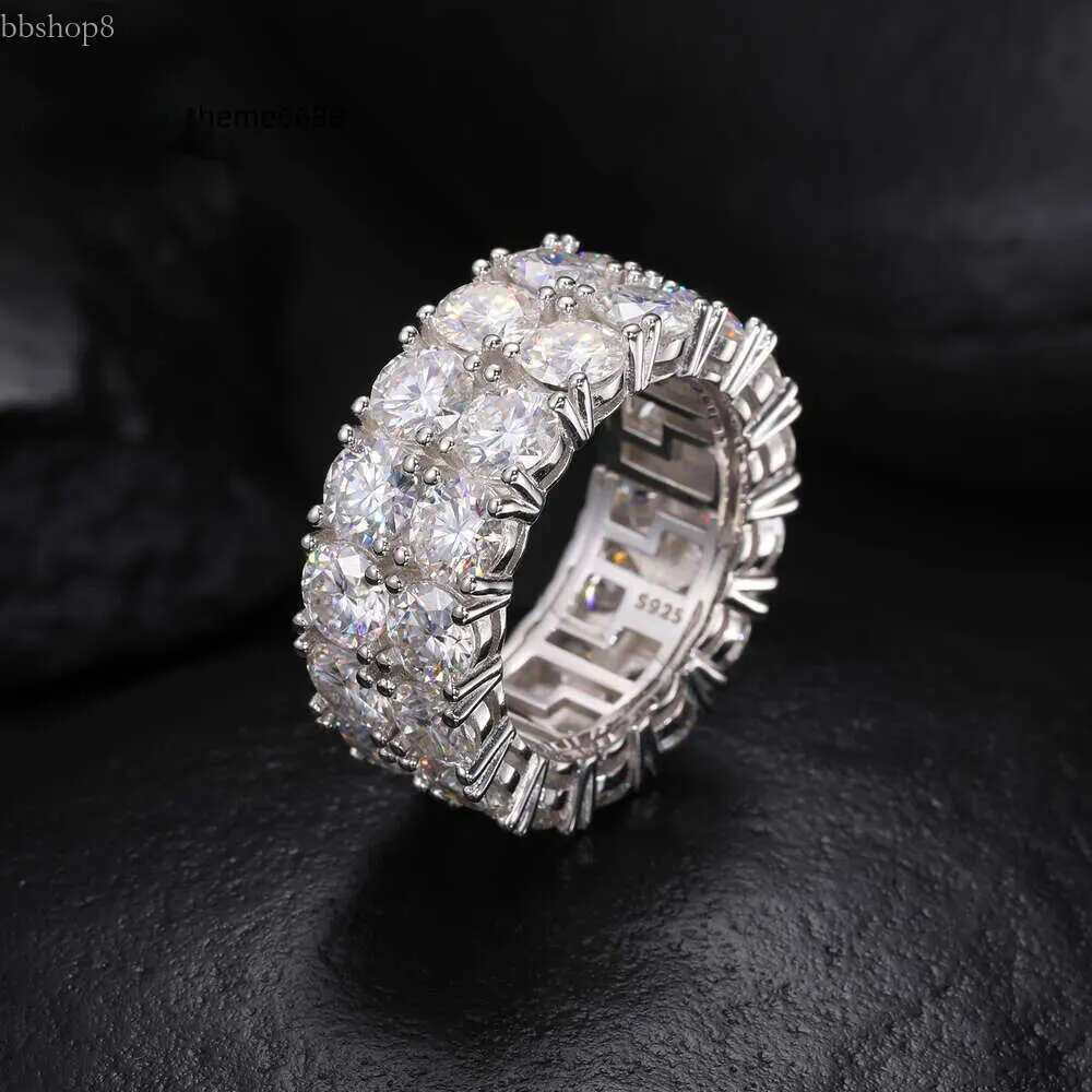 hip hop rings, fashion sparkly 2 row Moissanite men's through dia test sterg sier jewelry rings