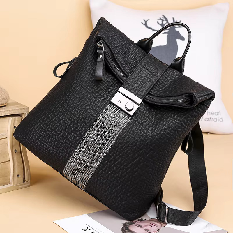 New Ms Designer Women Capacity Leather Black Backpack Casual High Quality School Backpacks For Girls Travel Bagpack