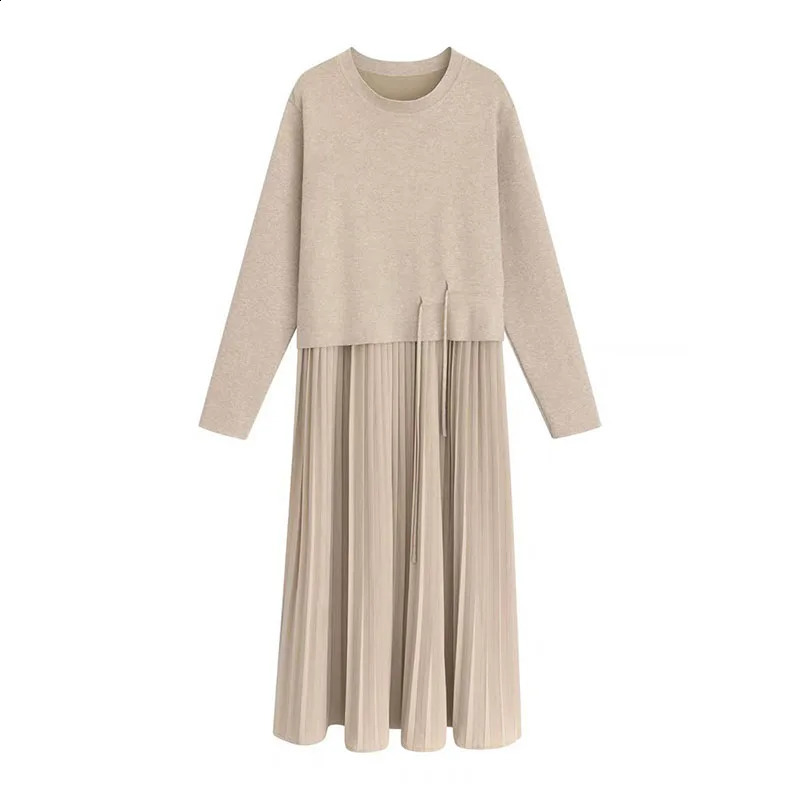 Z70430 Pregnant Dress Pleated n Layer Look Loose Women Korean Style Patchwork Pregnancy Clothes Knitted 250114