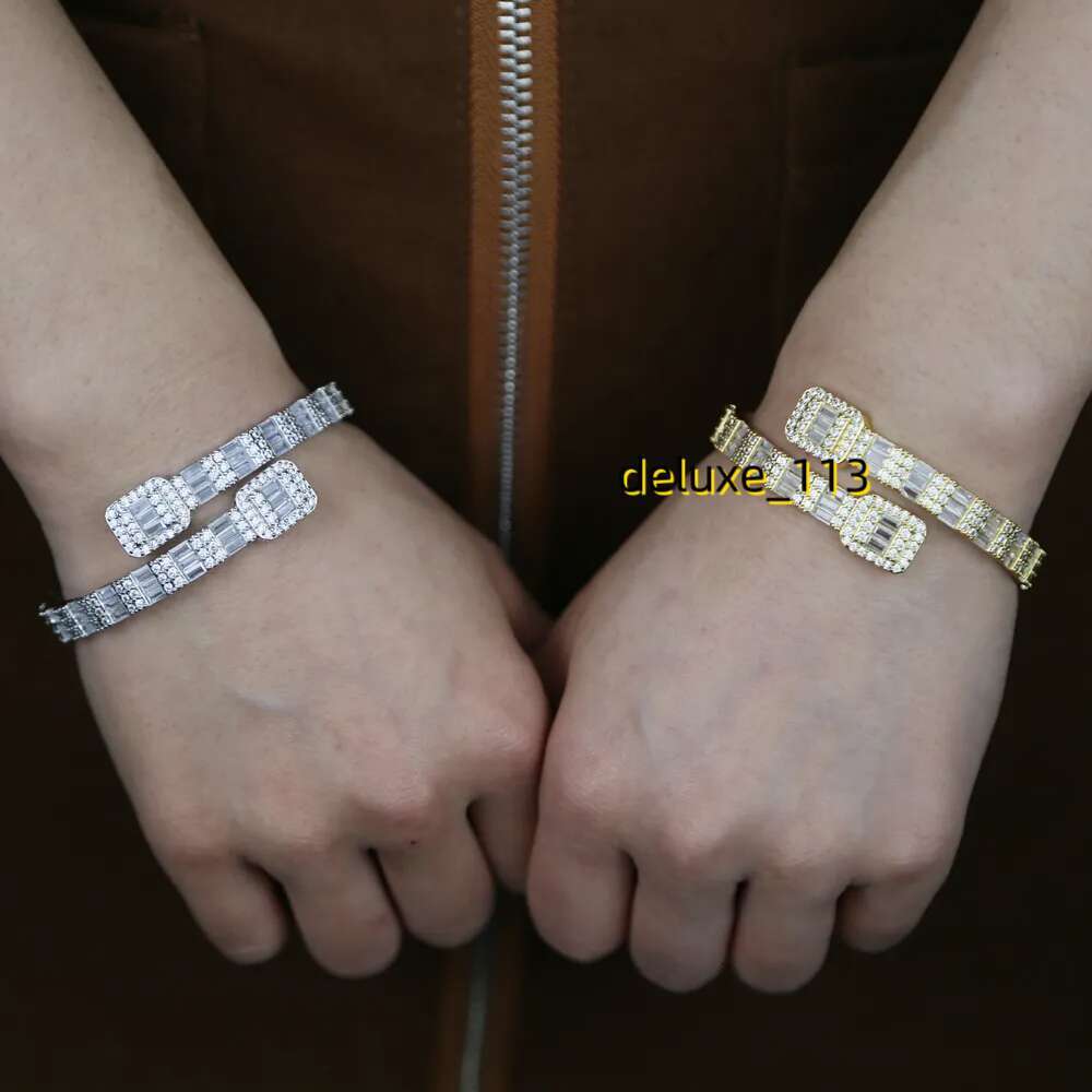 Iced Out Baguette Open Cuff bracelet Bangle Micro Paved Bg Square Cubic Moissanite Bracelet Rapper Punk Jewelry for Women