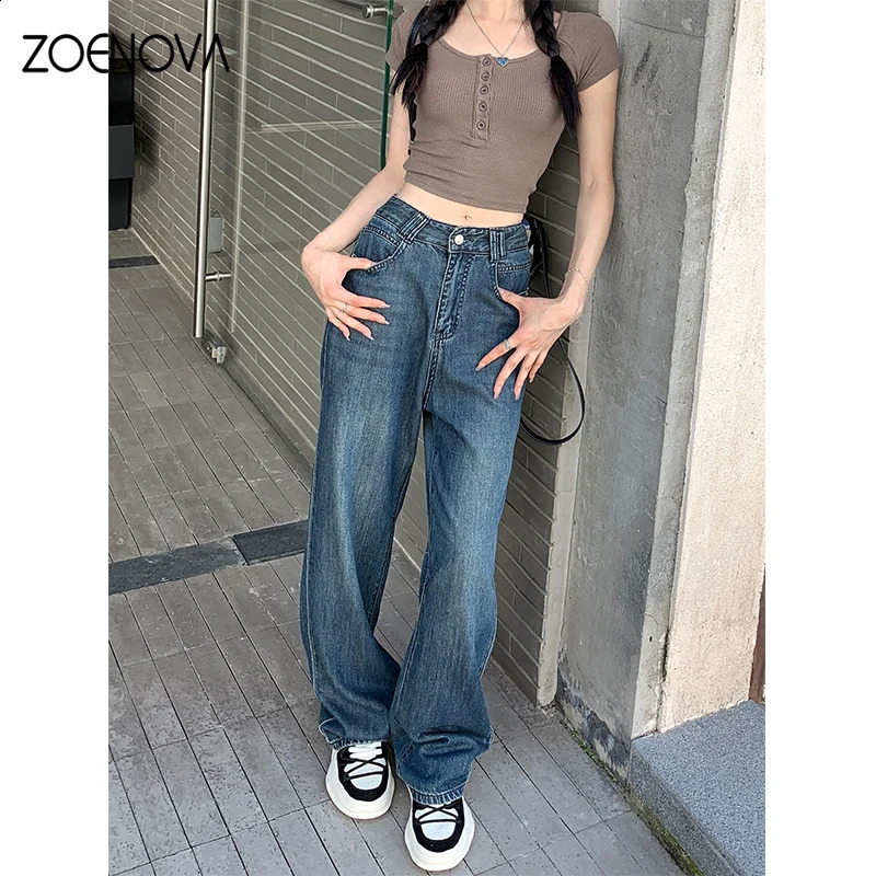 ZOENOVA Maillard 2024 Spring Autumn Fashion Simple Womens Jeans Casual Retro Loose Straight Wide Leg Pants Floor Mopping Jean 250121