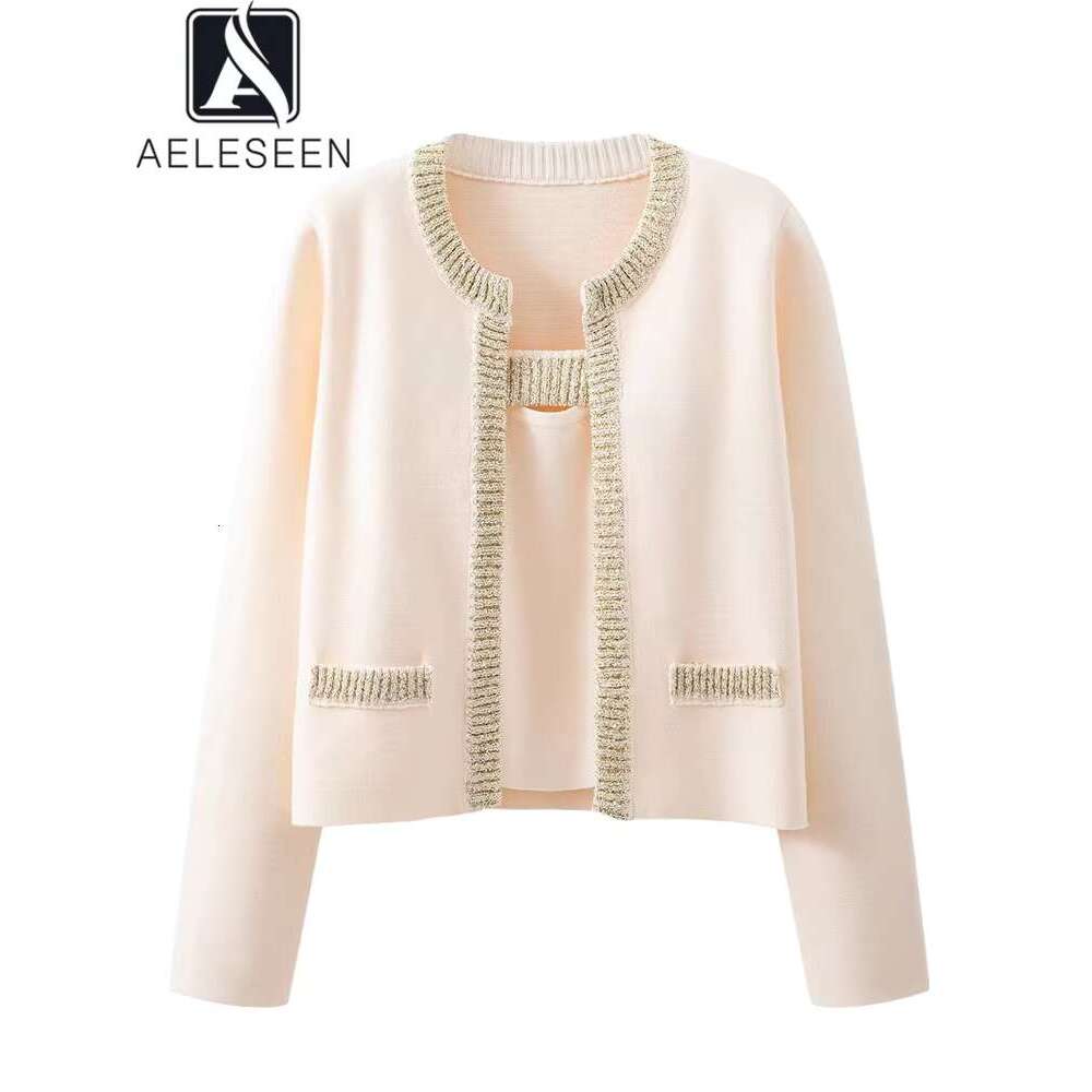 Elegant Office Ladies Autumn Winter 2 Pieces Knitted Sweater Women Design Fashion Patchwork With Crop Top Female