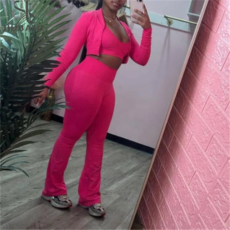 3 Pieces Fitness Yoga Set Women Solid Color Stretch Athletic Suit Sexy Bra Zipper Jacket High Waist Leggings Female Sportswear 250122