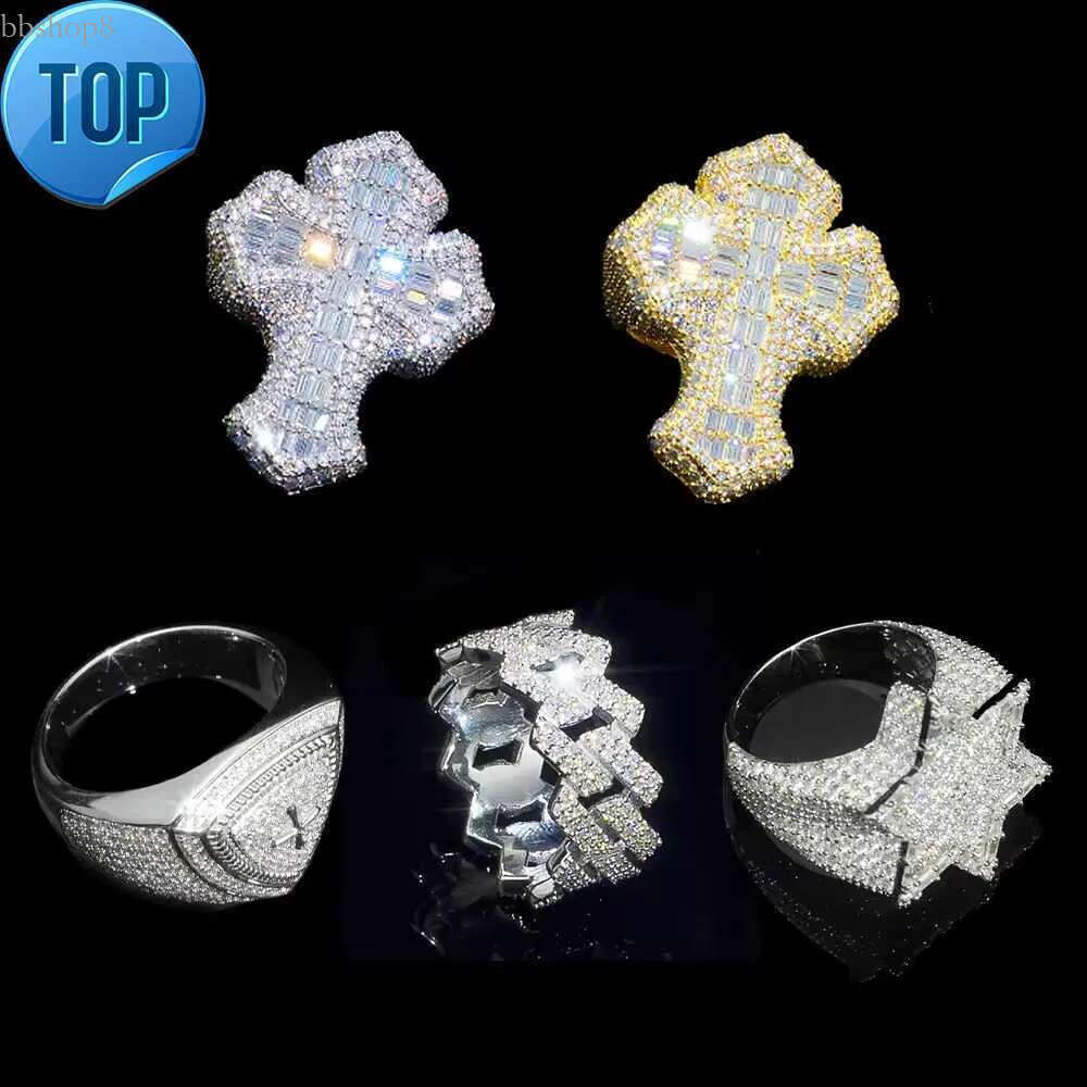 Wholesale 14K Gold Vvs Moissanite Cross Men Iced Out Sier Ring Hip Hop Style Dia Cuban k Six-pointed Star Rings