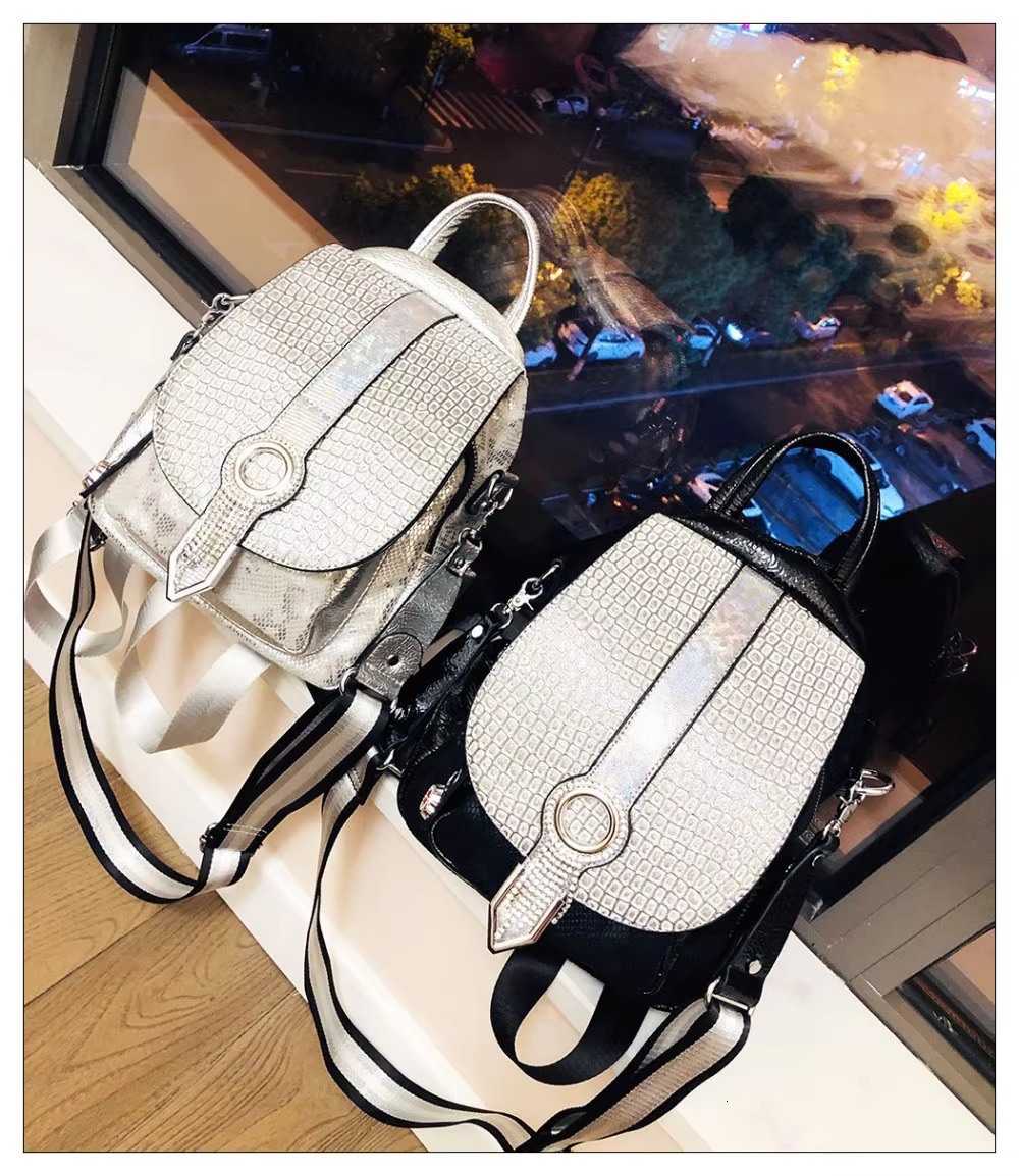 Women Fashion Artificial Rhie Sier Backpack 2024 Female High Quality Dias Stone Leather Travel Daily Daypack
