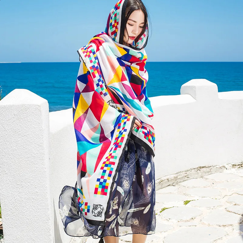 Women Scarf Sunscreen Cotton Shawls Dual-Use Summer Autumn Long Scarves Seaside Holiday Beach Towel Beachwear Veils 250120