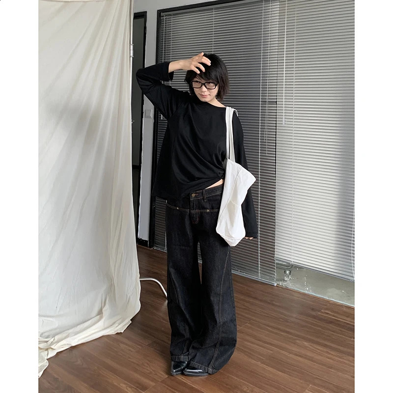 2024 Blue Women Jeans High Waist Vintage Straight Baggy Denim Pants Streetwear Y2K American Style Fashion Wide Leg Trouser 250121