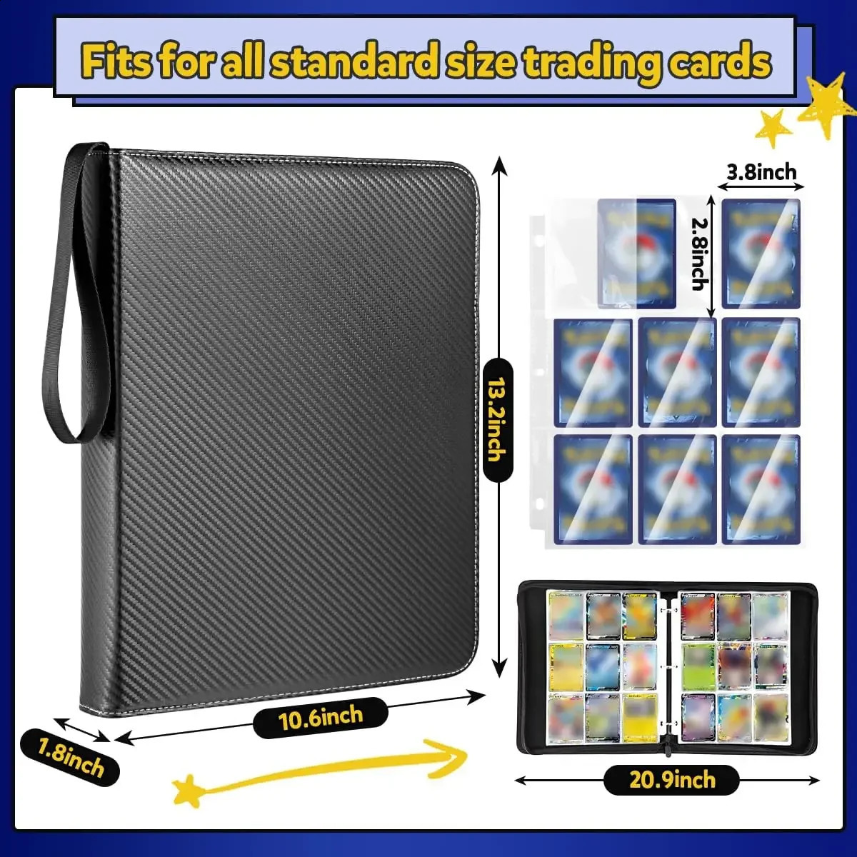 900 Pockets Card Binder Sleeves with Zipper Double Sided Pockets Card Holder Carry Card Case for TCG CCG Card StorageBlack 250120