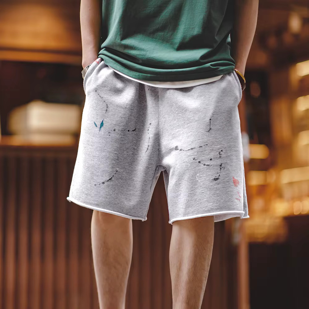 Maden Splash Ink Gray Casual Sweatpants For Men Summer Loose Straight Shorts Men's Plus Size Elastic Waist Knee Length Pants