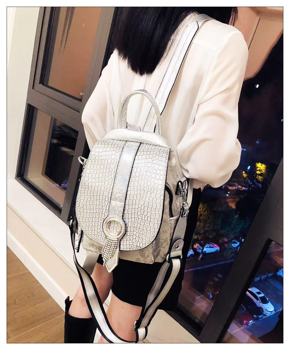 Women Fashion Artificial Rhie Sier Backpack 2024 Female High Quality Dias Stone Leather Travel Daily Daypack