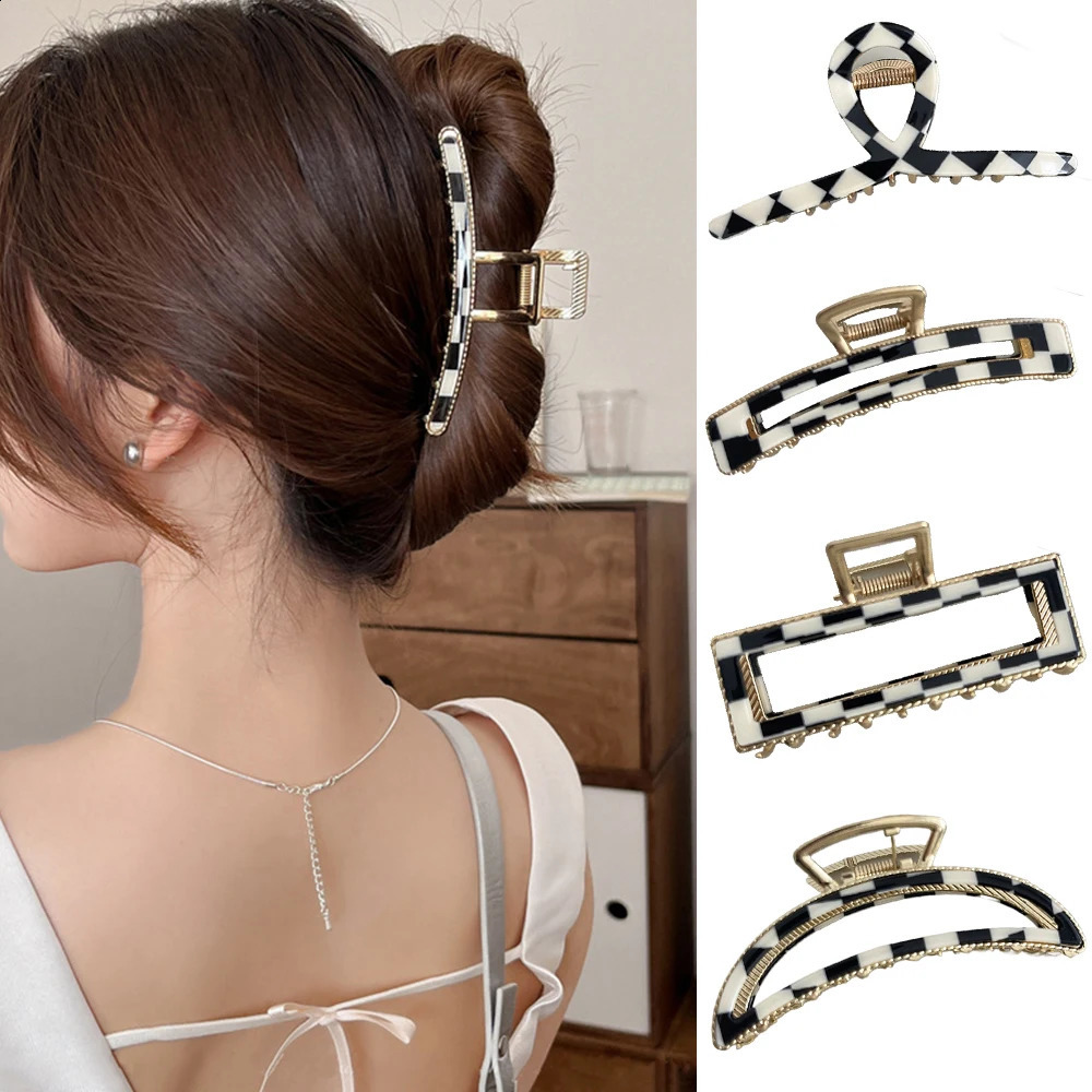 10cmBlack and white checkerboard pattern hair clip large size hair clip temperament Metal hair claw Fashion hair accessories 250120