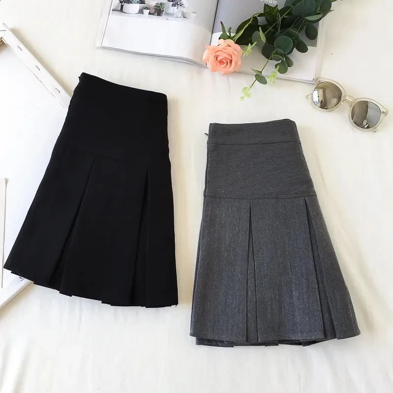 Fashion A Line Women Pleated Skirt High Waist Zipper Grey Student Mini JK Summer 2023 Black Ladies Suit 250110Z