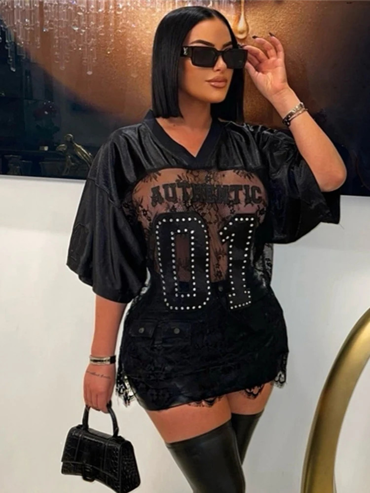 Weird Puss Jacquard Letter Print T-Shirts Women V-Neck See Through Backless Loose Short Sleeve Y2K Sexy Trend Streetwear Tops 250118