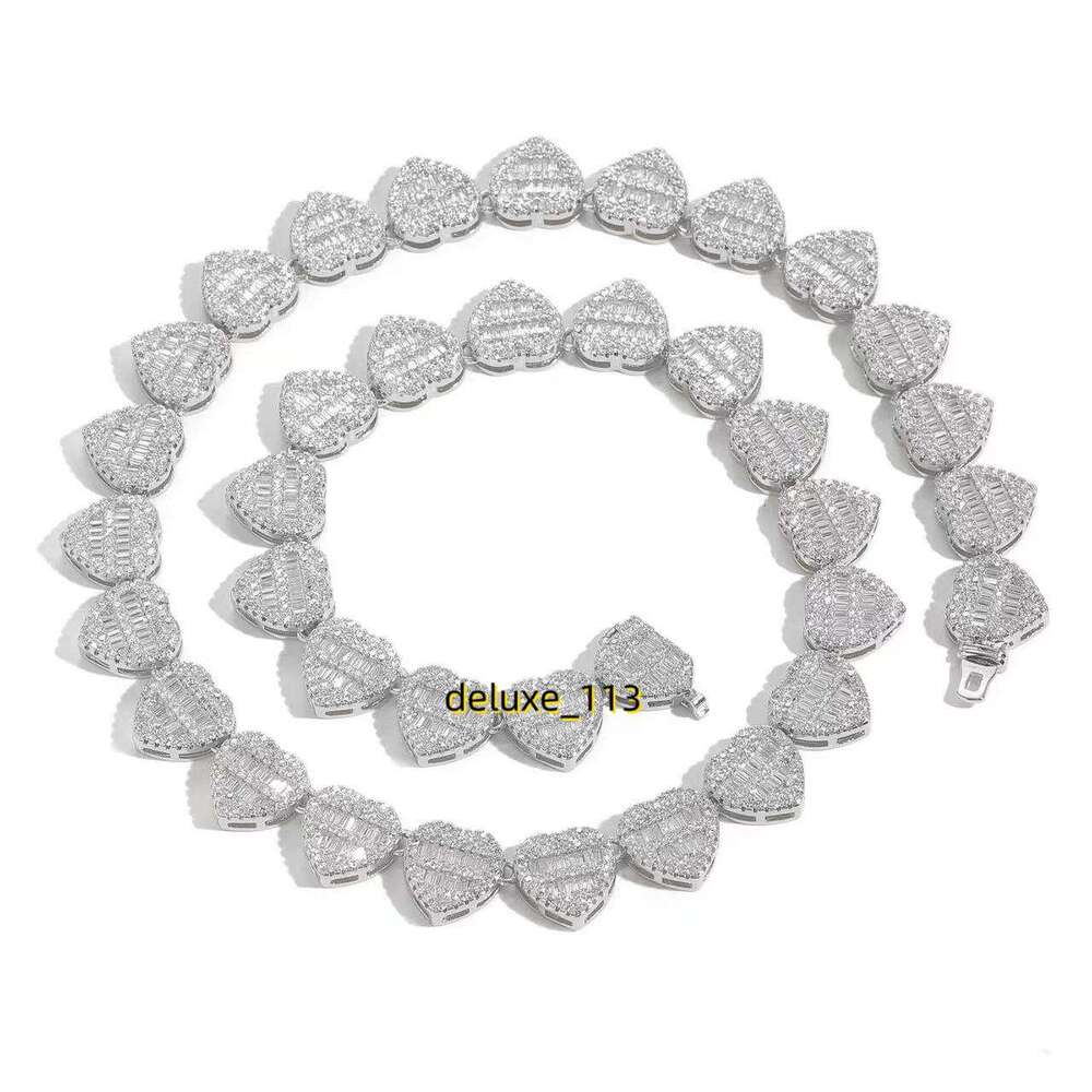 Dropshipping Hip Hop Jewelry 12mm Sterg Sier VVS Moissanite Dia Iced Out Heart Shape Tennis Chain Necklace