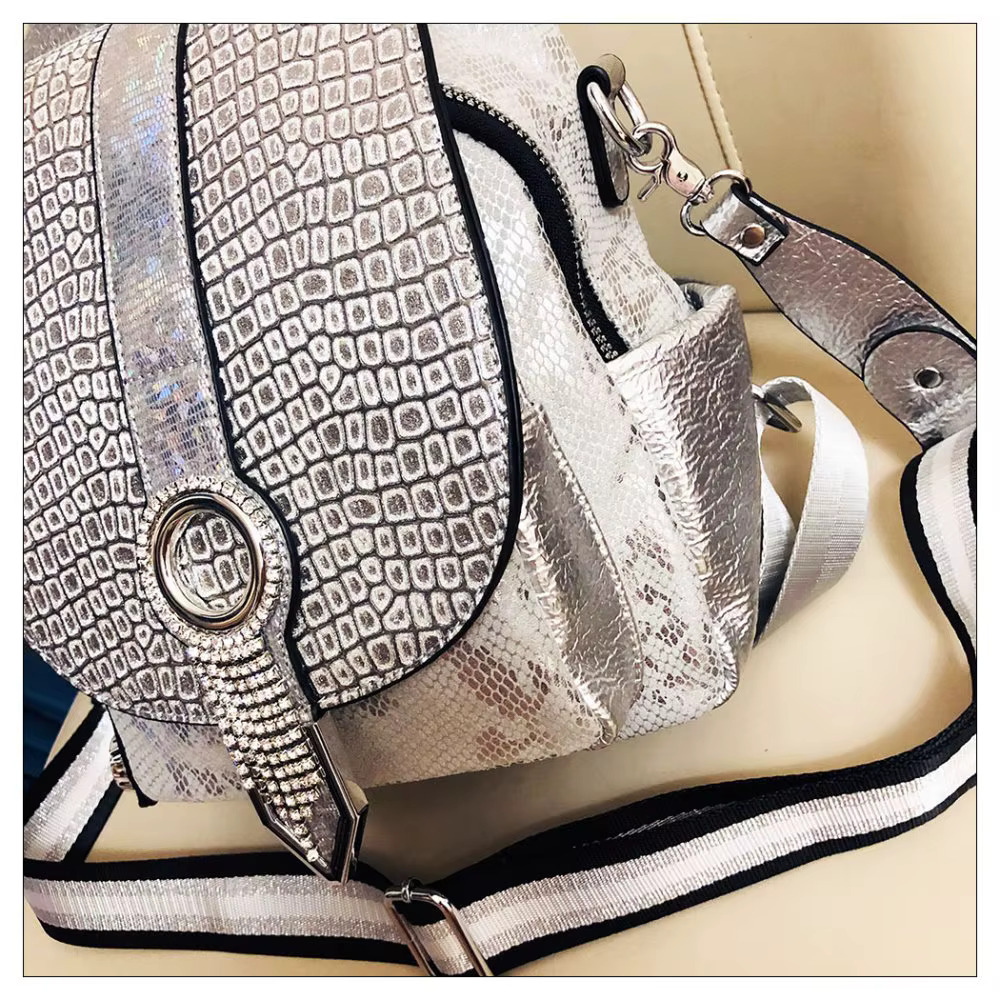 Women Fashion Artificial Rhie Sier Backpack 2024 Female High Quality Dias Stone Leather Travel Daily Daypack