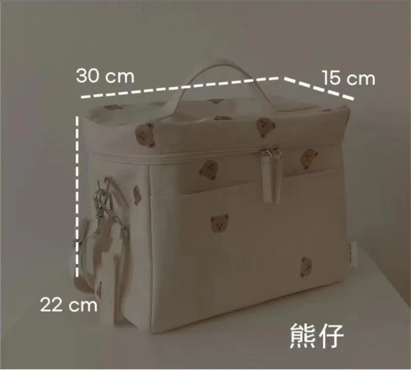Korean Baby Diaper Bag Canvas Bear Embroidered Insulation Baby Stroller Storage Bag Organizer Mommy Milk Insulation Ice Bag 250118