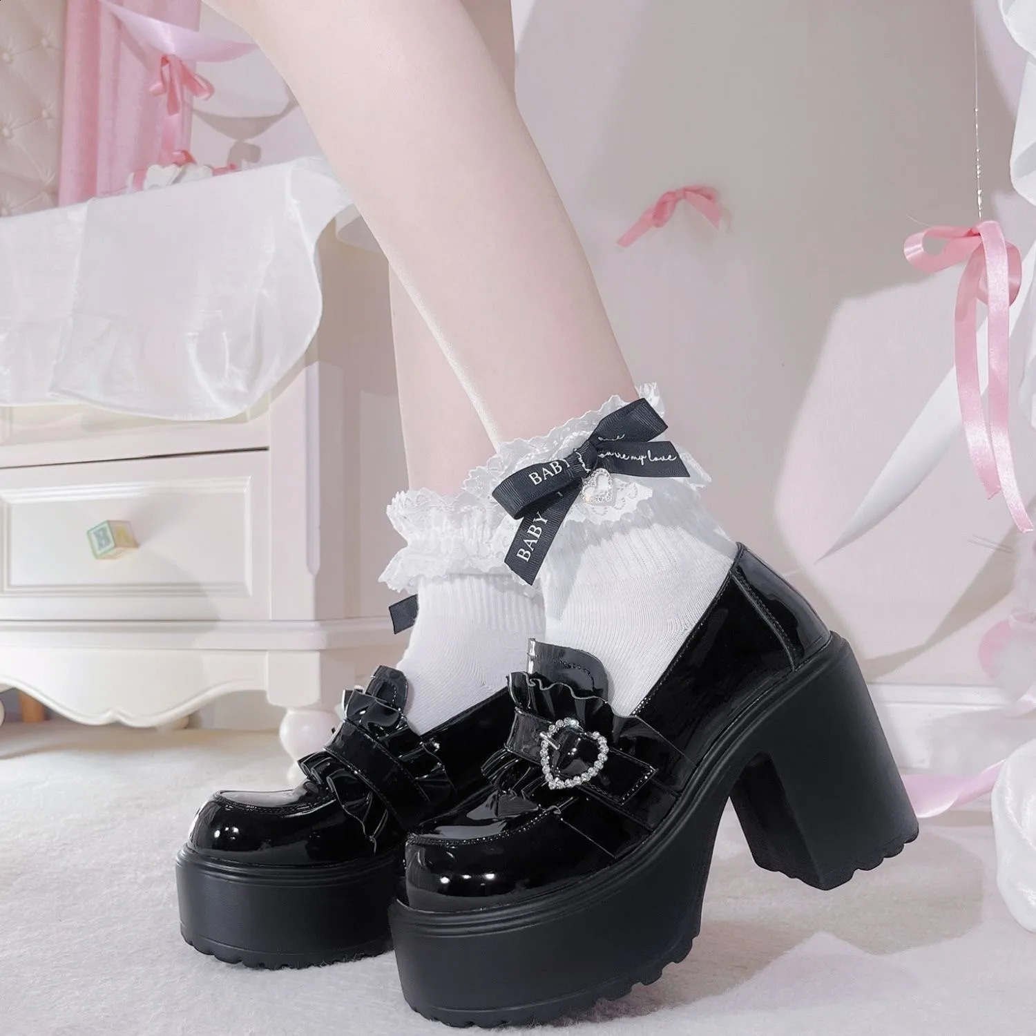 Thick Bottom Mary Jane Small Leather Shoe 2024 Autumn n Punk Lolita Fashion Versatile Loafers Casual 250118