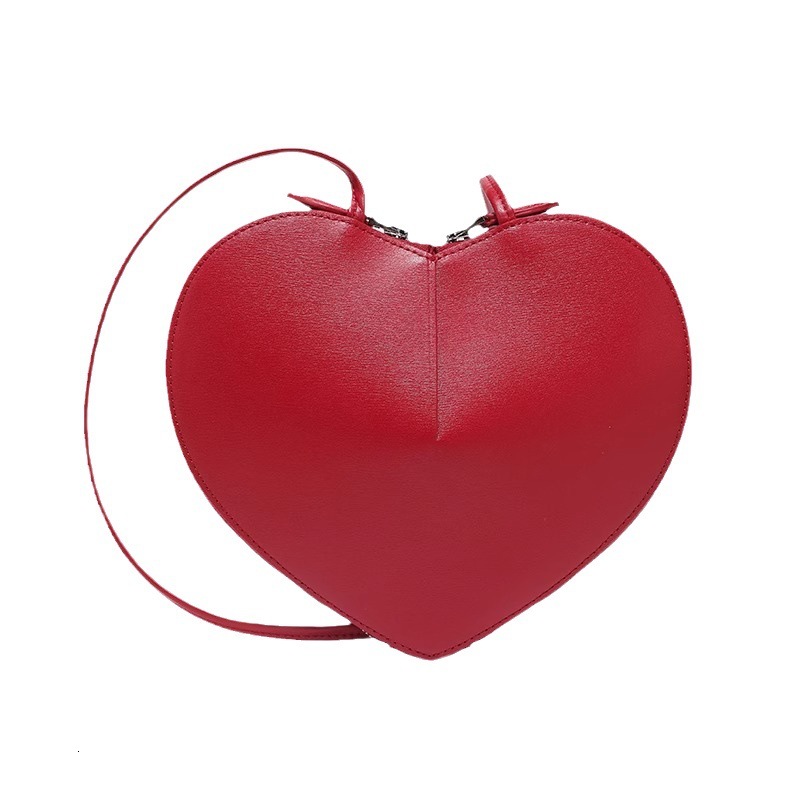 2024 New Peach Heart Shaped High Texture Coeur Love Genuine Leather Cross Shoulder Bag Trendy