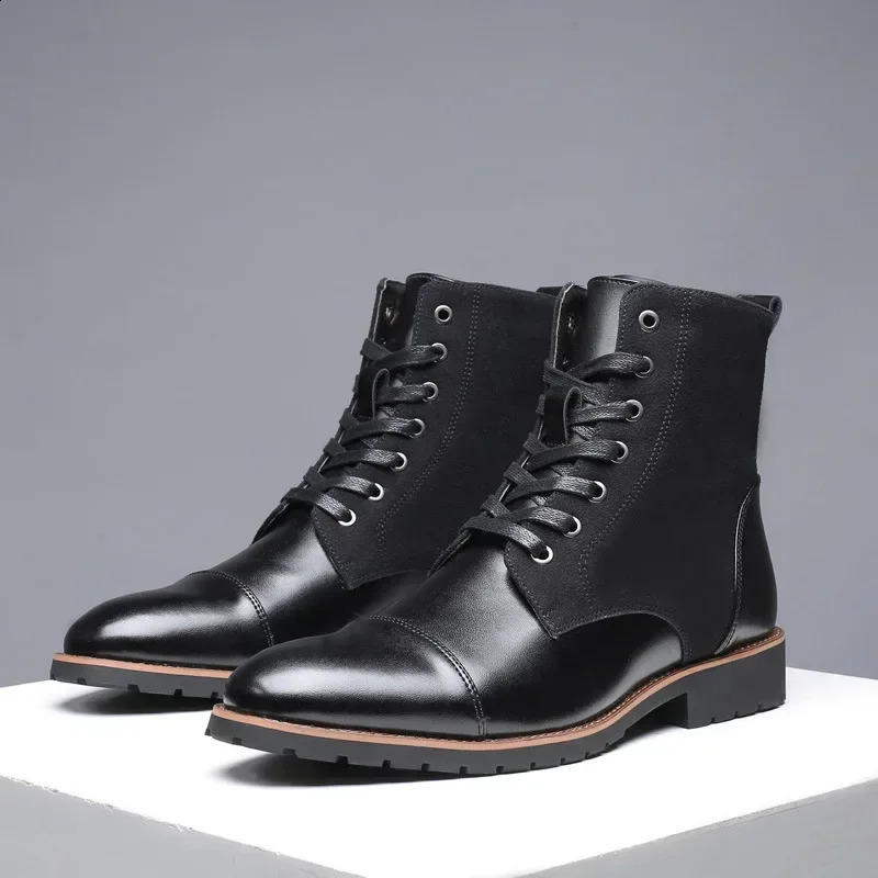 er Fashion Casual Boots for Men Big Size Solid Color Lace Autumn Winter Ankle Boots Male er Leather Shoes Male 250120