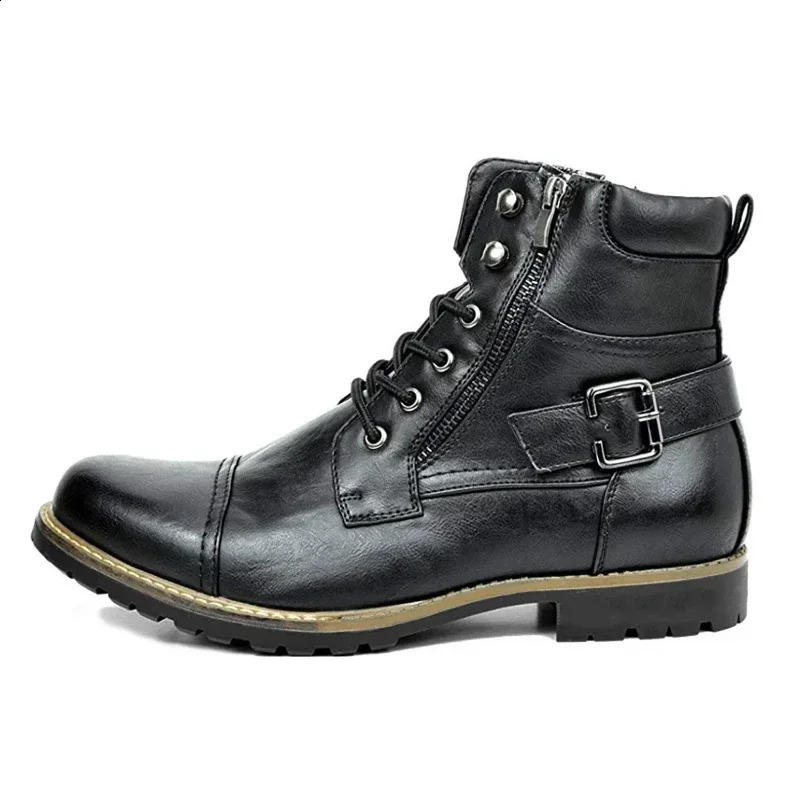 Men Boots Metal Double Zipper Motorcycle Boots men Leather Casual Ankle Boots Motorcycle Botas Hombre Zapatos Para Hombres 250120