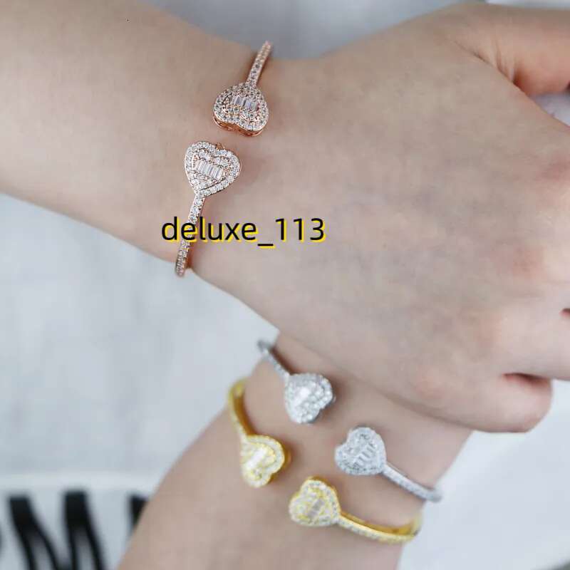 Free Shipping Heart Love Shape Adjustable Bangle Bracelet Women Men Hip Hop Iced Out Bg Cubic Moissanite Couple Jewelry Gift