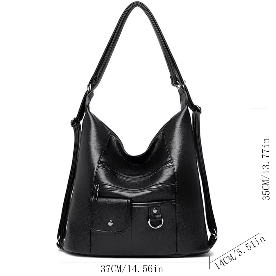 2024 Large Retro Women Shoulder Bag Designer Multi-Functional High Capacity Solid Color Leather Backpacks