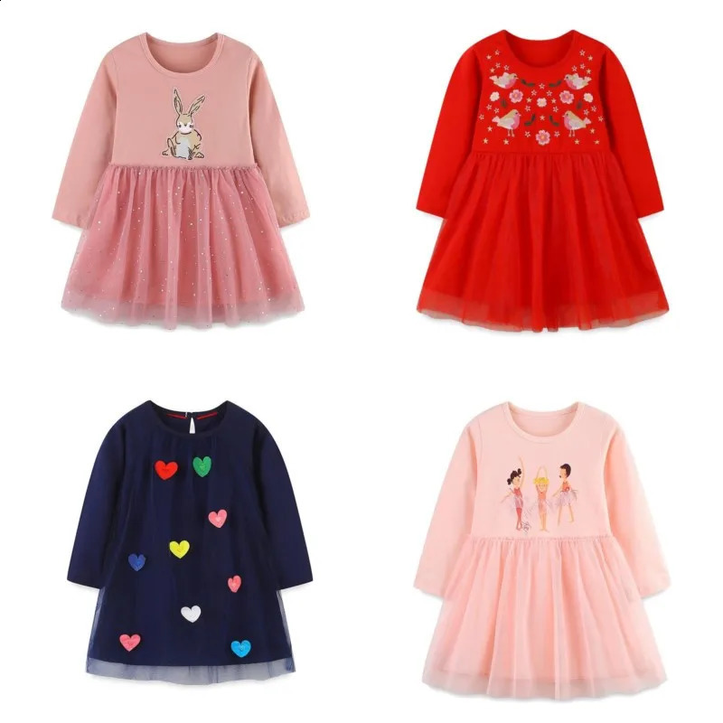 Childrens Girl Dress Spring Autumn Long Sleeved Mesh Kids Cartoon Embroidered Casual Princess Toddler 250117