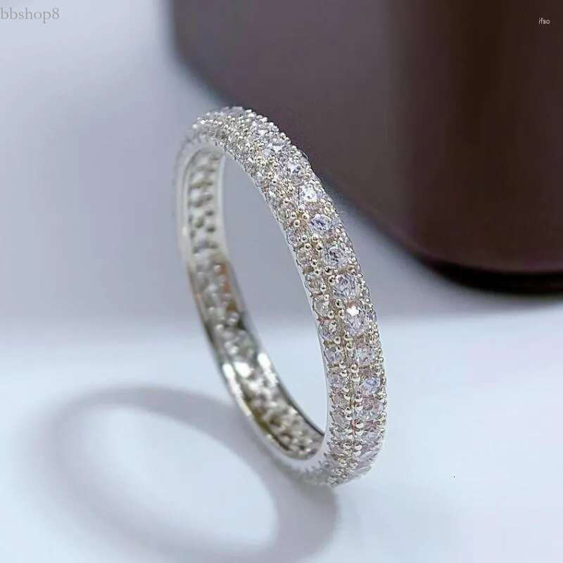 Cluster Rings Eternity Micro Pave Moissanite Dia Ring Real Sterg Sier Wedding Band For Women Men Engagement Jewelry