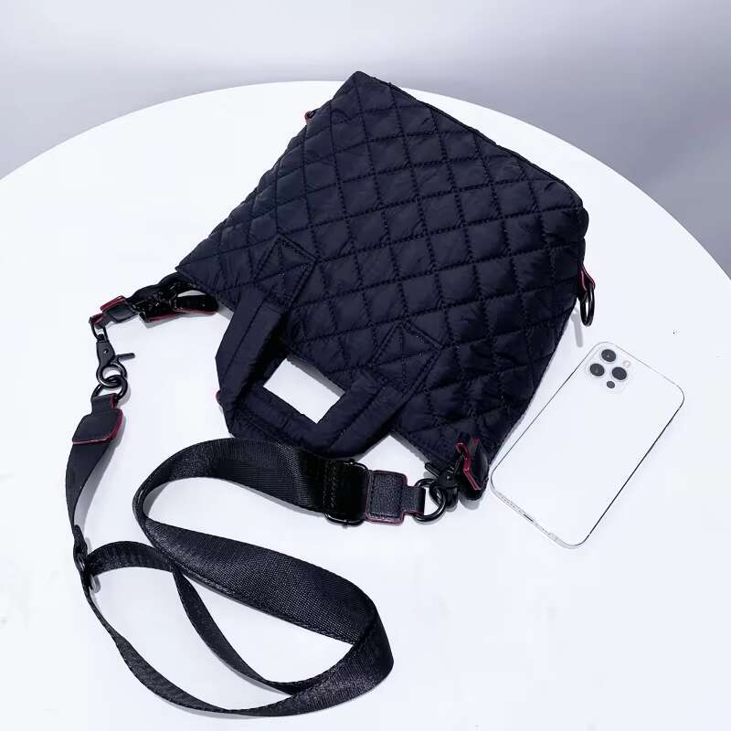 Casual Oxford Cloth Bags For Women Designer Handbag Purse 2024 New In Embroidered Rhombus Wide Straps Top Handle Shoulder