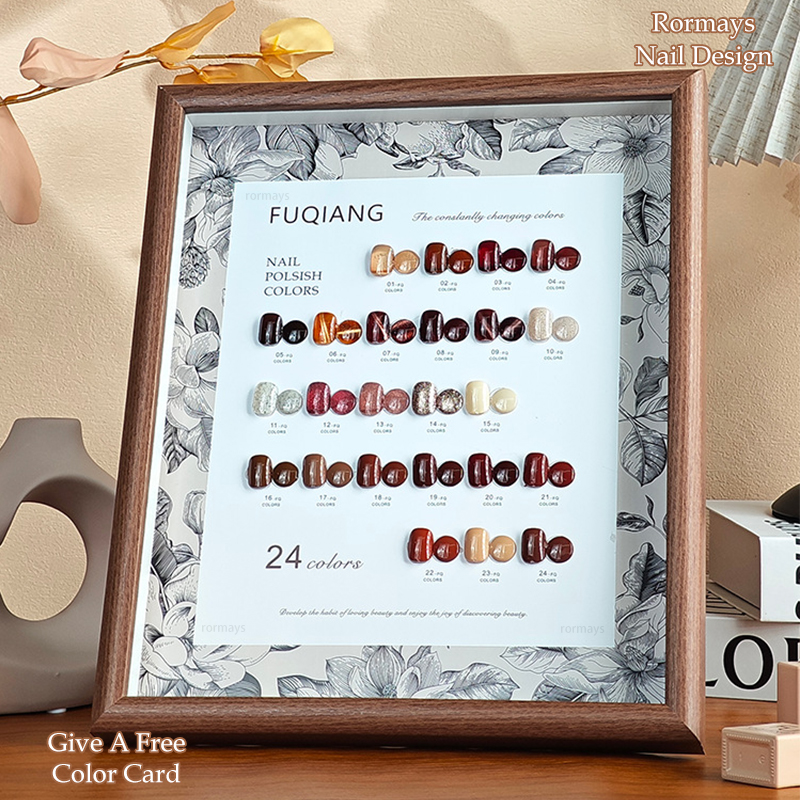 Rormays Maillard Caramel Amber gel Polishing 24PCS Mixed Varnish Coffee Long Lasting UV Primer Finish Nail Brown Cat's Eye Nail Wholesale Factory